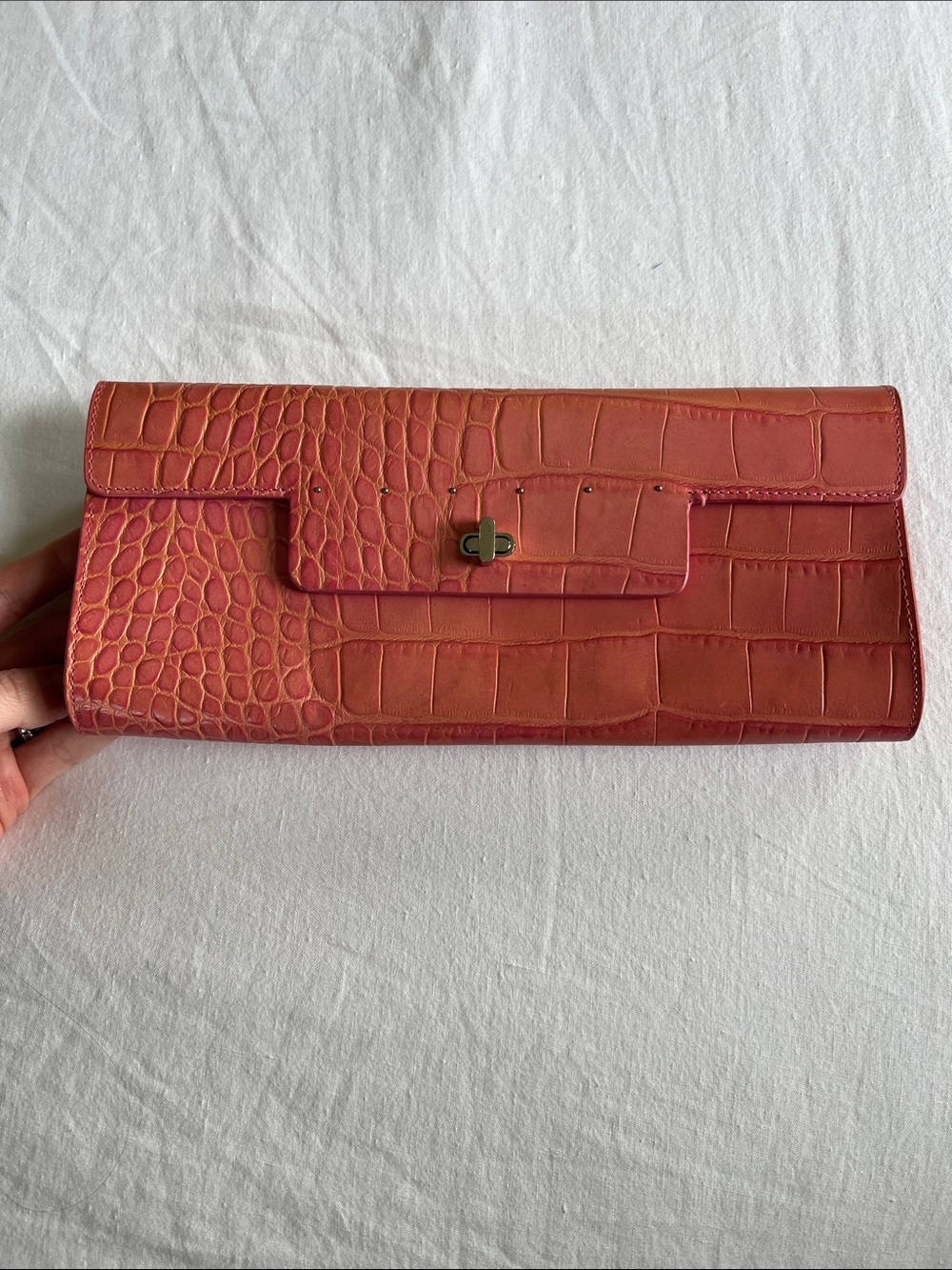 Monsac 90’s Croc-Embossed Coral Foldover Clutch